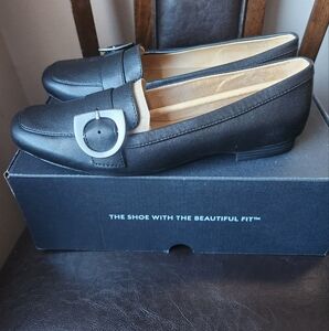 NATURALIZER Women’s Shoes Black Leather Kayden-Moc Loafers Size 9.5 M